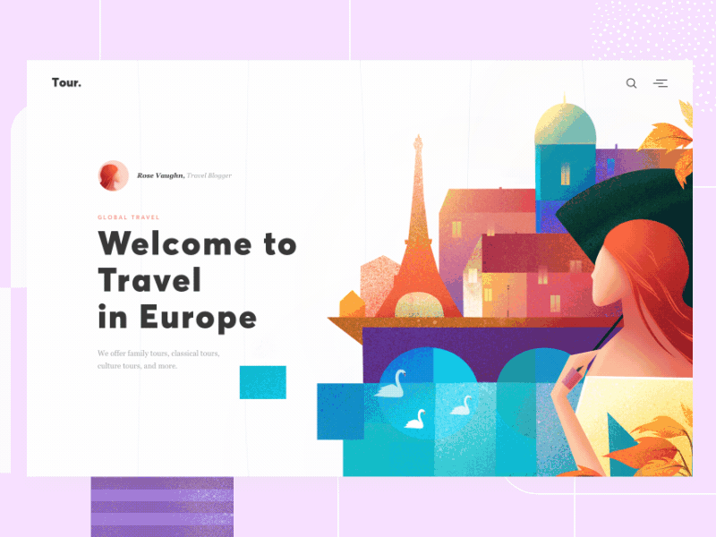 Tour Travel Agency afterglow clean color illustration paris tour trip ui website