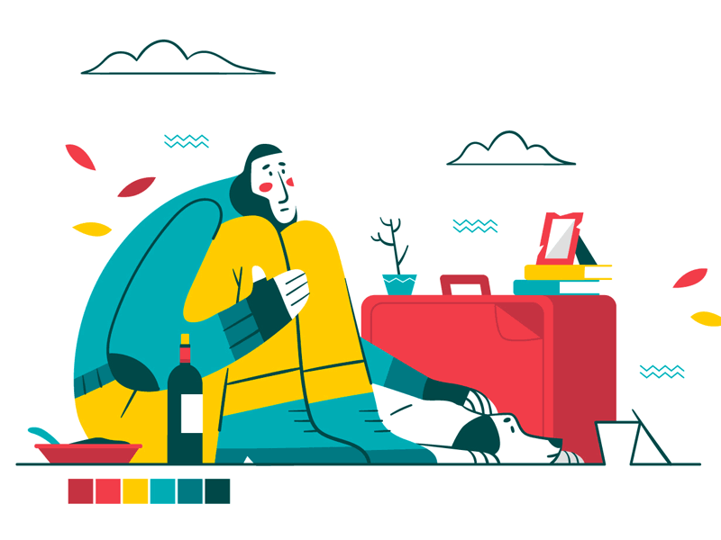 Best friends! 🐶 dog flatdesign friends homeless illustration luggage outside street vector