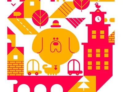 Business boy goes to town cute dog graphicdesgin illustration minimal print vector