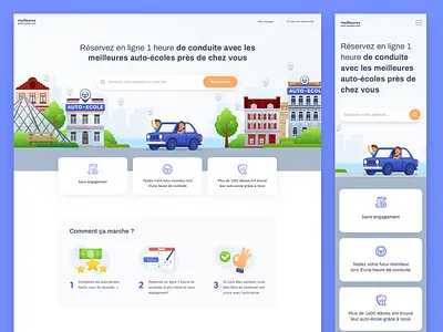 Auto Ecole Driving School Marketplace car drive class driving course driving license education header illustration icon set illustration landing page online course vector walktrough