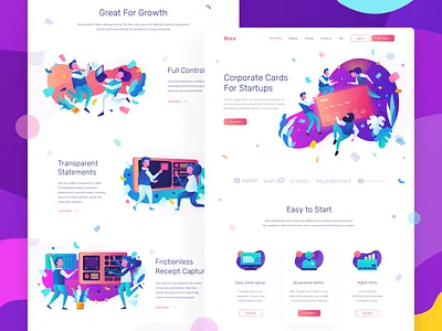 Brex - Landing Page character character illustration clean colorful credit card gradient header header illustration homepage icon set illustration landing page payment purple trend 2018 trending ui vector web website