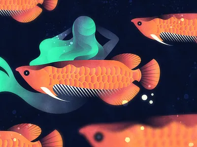 The ghost mermaid chinese chineseidiom design fish flat fourchars hiwow idiom illustration mermaid vector