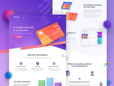 Credit card - Landing Page Design v2 bank landing page branding identity credit card credit debit card financial pictogram marketing website interface online banking security level simplicity usability user experience design website service