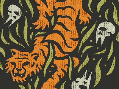 Wonky Tiger Feast bones cat creature danger eating feast grass hunting illustration jungle skulls texture tiger