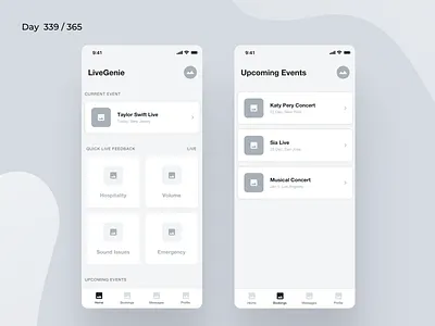 Live Events Feedback System | Day 339/365 - Project365 app design daily ui design challenge events feedback management ios live live event feedback live show management minimal mobile app mobile ux project365 ux wireframe wireframe wednesday wireframing