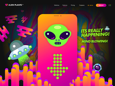Alien Plants - Concept Alpha alien app background box branding colorful design gradient illustration landing logo mobile page pattern typography ufo ui ux web website