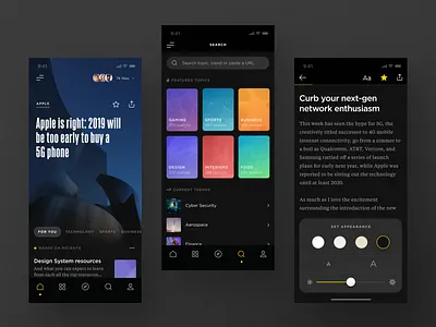 RSS Reader (Dark Theme) app betraydan dark design minimal news reader rss typography ui ux