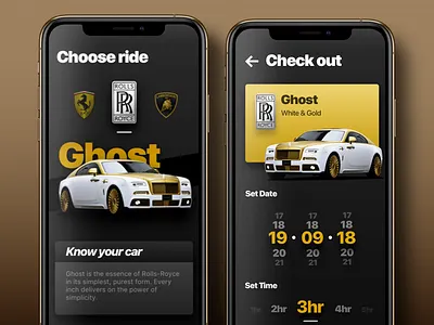 Uber for Luxury Car Booking App UI/UX app concept app design car booking card layout dark ui ux date picker dribbble dribbble best shot gradient ios iphone xs ride booking app rolls royce uber ui ux design