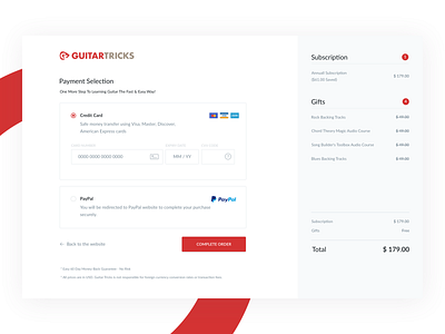 GuitarTricks Checkout Page branding design flat mobile typography ui ux web web design website