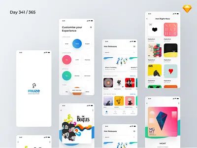 Music Streaming App - Freebie | Day 341/365 - Project365 bold challenge daily ui design challenge freebie freebie friday mobile mobile app mp3 music music app freebie music streaming online music project365 sketch sketch freebie streaming ui kit