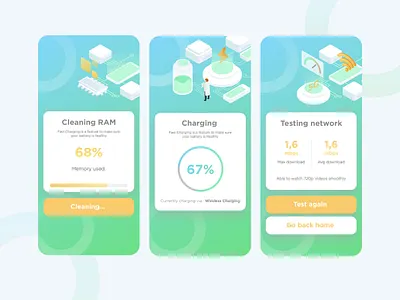Junk Cleaner App Exploration cleaner gradient gradient color illustration interface ios isometric mobile network ui ux vibrant