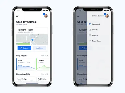 Time tracker employee app app concept clean clean app clock clock app employee minimal app mobile mobile app mobile app design projects reports time tracker timesheet timesheets ui ux