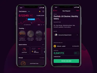 Crypto payments and wallet app concept blockchain blockchain cryptocurrency clean crypto currency crypto wallet dark mode design design app idsn minimal ui ui design