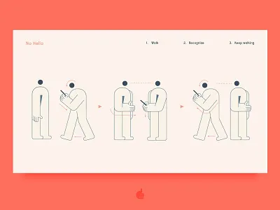 Master of No Hello 2d character design flat geometric illustration infographic instructions minimal shapes walk