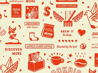 Sockbird Coffee Illustrations apparel art brand branding coffee concept design doodle drawing exploration icon identity illustration label logo pattern retro typography vintage visual