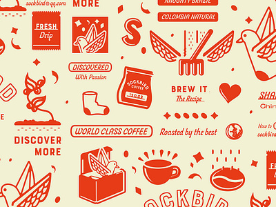Sockbird Coffee Illustrations apparel art brand branding coffee concept design doodle drawing exploration icon identity illustration label logo pattern retro typography vintage visual