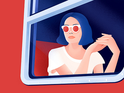 On The Train art blue design grainy graphic illustration red texture