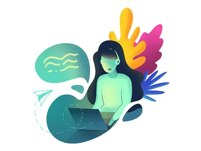 Support girl character girl headphones illustration office support texture work