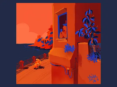 Post to Instagram apple pencil art blue cobalt illustration ipad italy orange procreate scooter sea side
