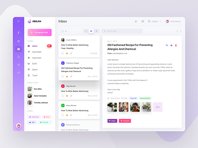 Dashboard Design - Abilan admin attachment dashboard design email inbox label list message open panel reply ui user ux