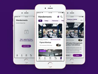 Meetup Pages app application appui design empty page events feed interface ios iphone list meetup page redesign screen ui uiux ux uxui