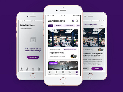 Meetup Pages app application appui design empty page events feed interface ios iphone list meetup page redesign screen ui uiux ux uxui