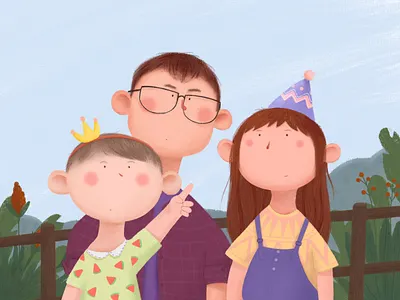Cute family behance clothes crown dribbbe family grass hat holiday illustration lovely page sky travel ui ux watermelon