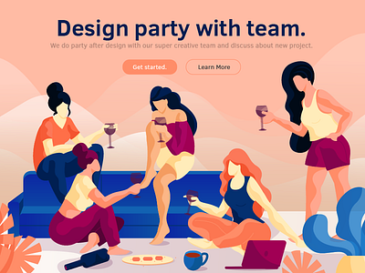 design party character design flat vector girls illustration party plants