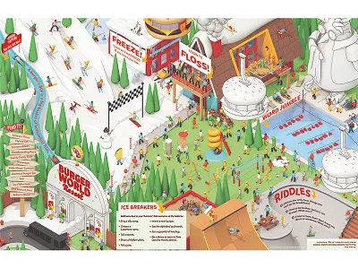 Red Robin Winter/Spring Kids Menu 3d 3d illustration burgers c4d cinema 4d illustration kids menu penguin pool red robin render restaurant ski slope