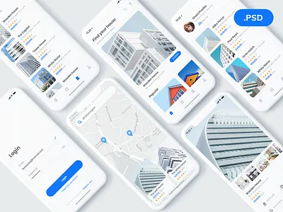 Property Rental App app appdesign architect card free freebies home house ios mobile app property psd rent rental ui ux