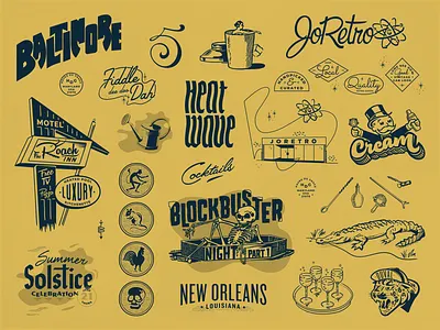 2018 Retrospectivus 2018 annual badge baltimore brand cocktails handdrawn illustration lettering logo marks midcentury modern motel porfolio retro texture typography vector