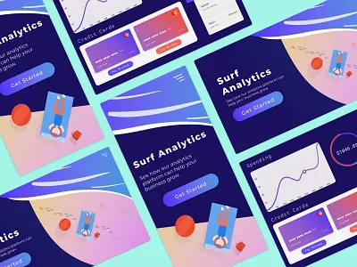 Surf Analytics Dark Final branding dailyui dashboard design design app dribbble flat green illustration interface minimal purple web website
