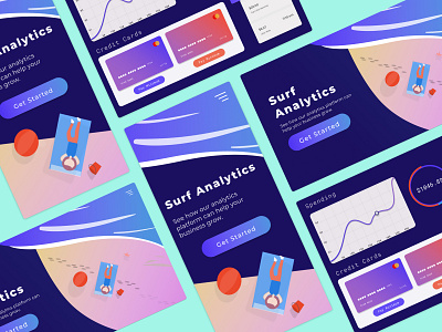 Surf Analytics Dark Final branding dailyui dashboard design design app dribbble flat green illustration interface minimal purple web website