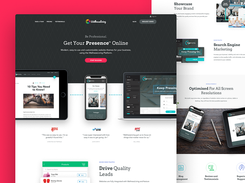 WL Builder Page app crm device gym gym app living webdesign website website builder wellness