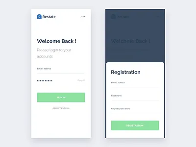 Restate - Login app clean form iphone x login login form mobile real estate sign in sign up ui user inteface