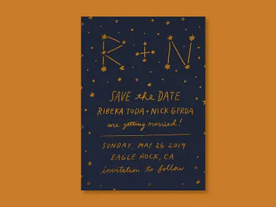 Save the Date card constellation handlettering illustration invitation invitation design