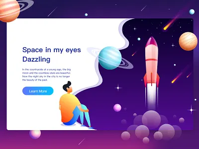 Space In My Eyes boy meteor night planet rocket starry sky