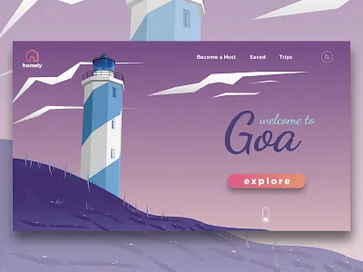 Lighthouse Landing adobe airbnb daily 100 design explore goa illustration illustrator cc lighthouse typography ui ux design vector web website