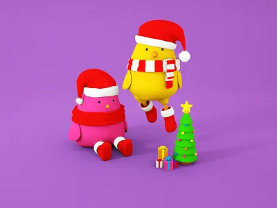 Merry Christmas :) :) 3d c4d cartoon christmas christmas tree cinema 4d gifts illustration pinguins simple toys