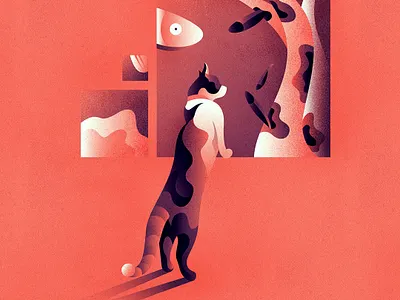 Outside of the window cater cute design fish fourchars illustration texture vector window