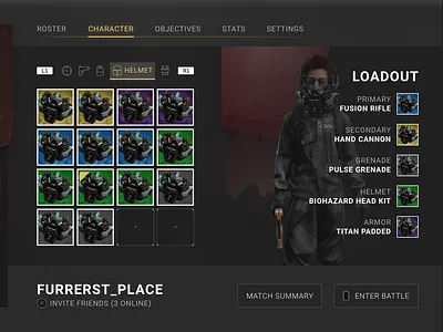 Inventory Menu - Survival Sci Fi Game 3d button card concept design game grid gun icon interaction interface menu overlay playstation sci fi space team ui ux video game