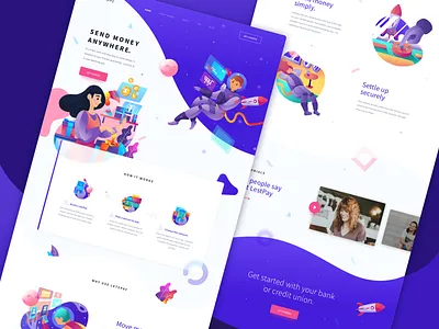 Letspay Landingpage Full clean exploration fintech illustration landing money payment send money shop space ui