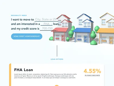Movability Index 3d c4d colorful hero home house houses landing page loan moving web