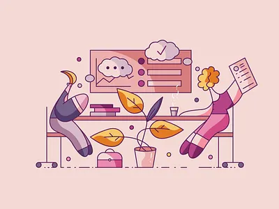 Interview conversation cute discussion flat hiwow illustrations intreview office project review talk vector work