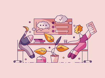 Interview conversation cute discussion flat hiwow illustrations intreview office project review talk vector work