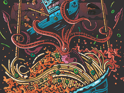 The revenge of the squid 🌊⛴🦑 adobeillustrator bowl drawing fishing food funny illustration japanese noodle ramen ship souce splat squid wacomcintiq