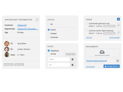 Tour Ops - UI Elements crm design ui ui design ux design