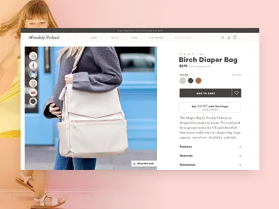 Freshly Picked Product Page Redesign apparel baby collection design desktop details ecommerce fashion lifestyle mobile mom pastel pink product ui varients webdesign