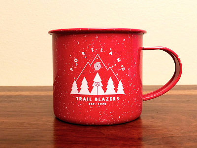 Trail Blazers Camping Mug 2 ball basketball blazers camping hoops illustration mountains mug nba northwest outdoors pnw portland ripcity sports trail blazers trees