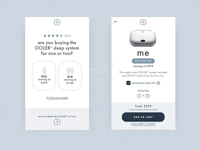 Ooler Guided Product Experience blue cart checkout design desktop ecommerce guided health minimal mobile modal modal box modal window pdp product purchase sleep steps ui webdesign